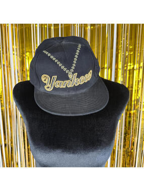 Y2K New Era New York Yankees Cap Black Gold Embroidered Chain Logo Hat 7 3/8